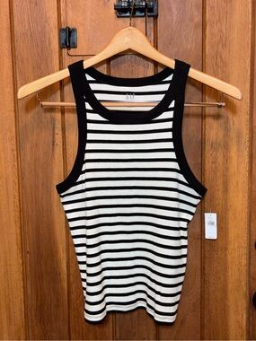 GAP Black & White Striped Ribbed Tank